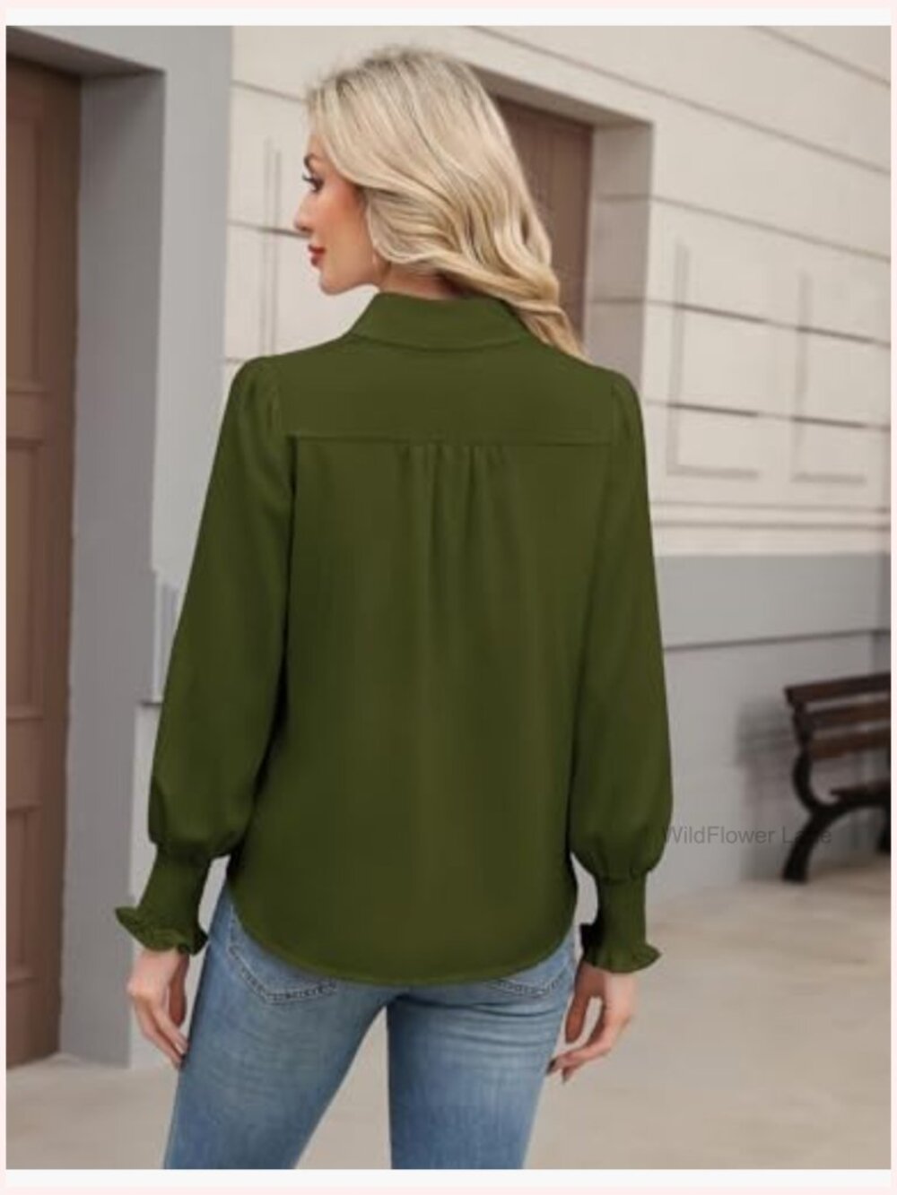 Women's Dressy Casual Button Down Blouse Business Work Top Smocked Cuffed - Picture 3 of 7